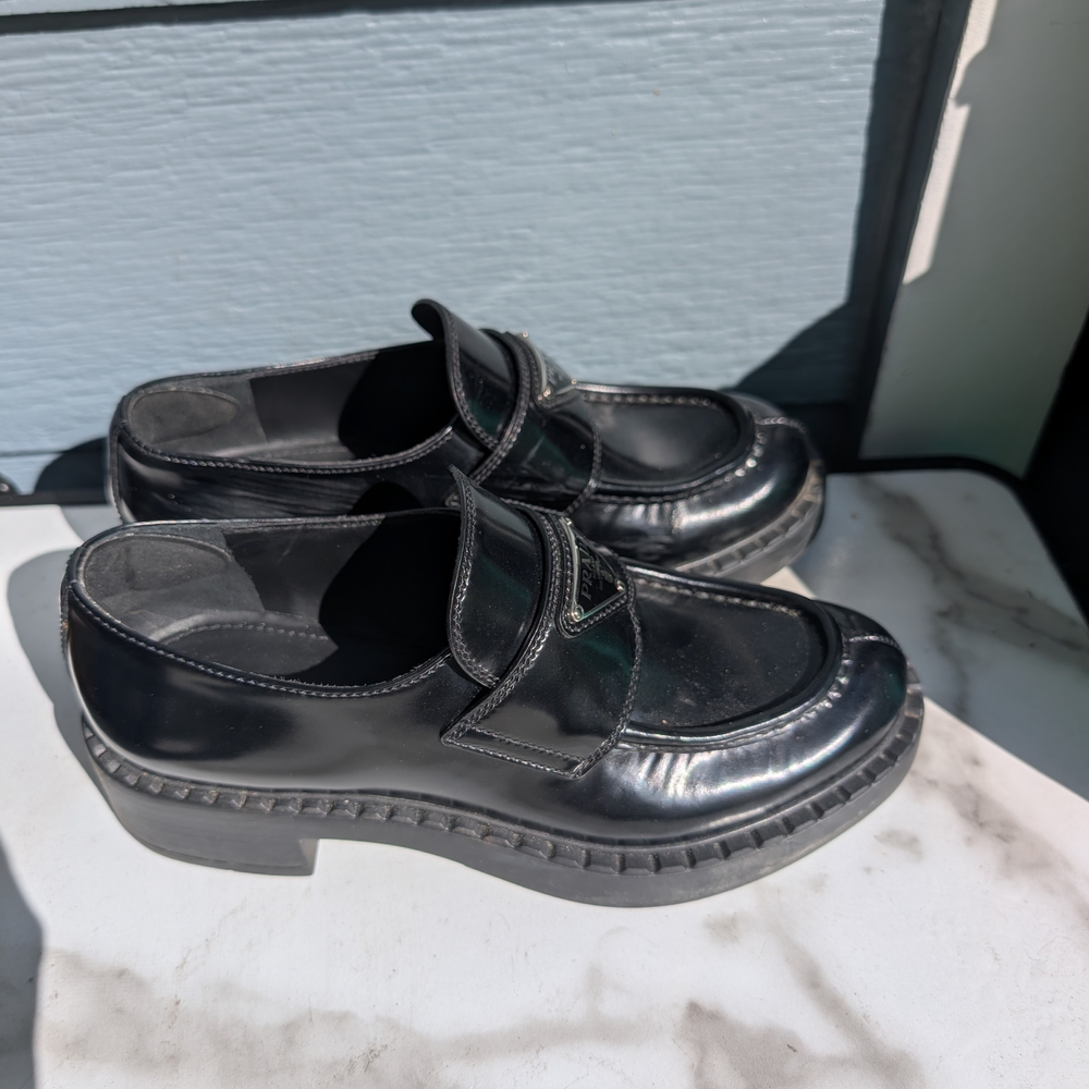 Prada Women's Glossy Black Slip-On Loafers - Picture 2 of 9